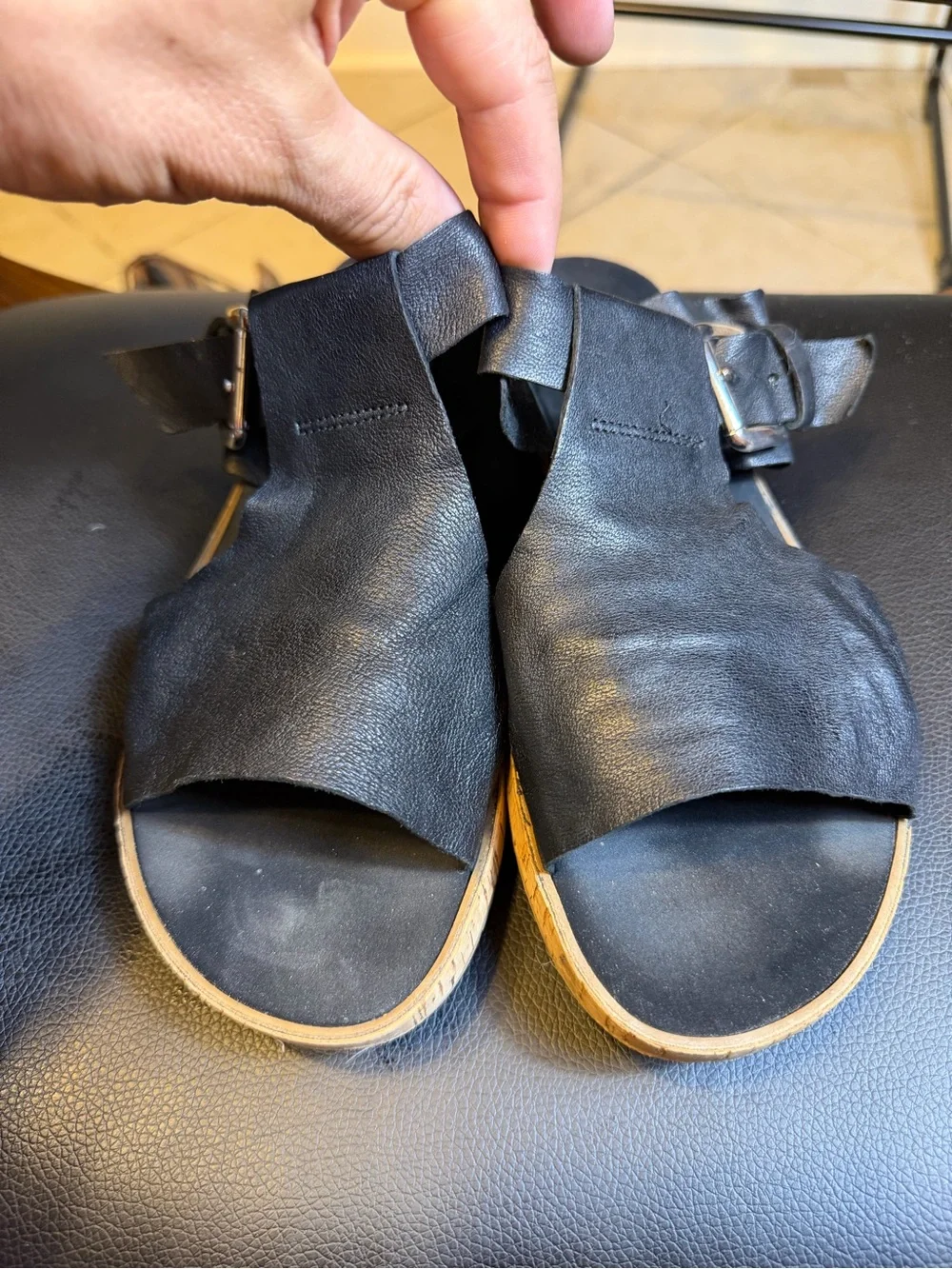 Sesto Meucci Black Leather Sylke Cross Strap Wedge Sandal 8.5 W Sale Italy Made